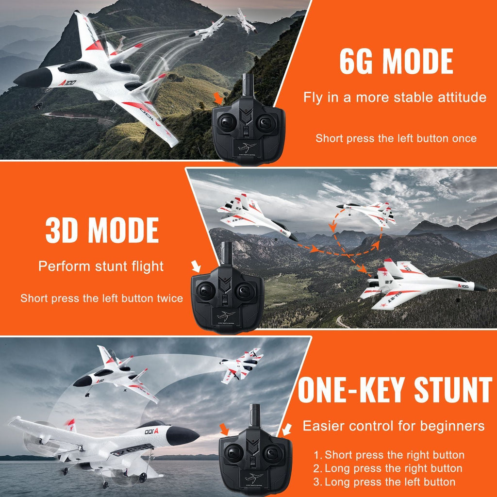 RC Plane, 2.4GHZ 4 Channel Remote Control Airplane with 6-Axis Gyro Stabilizer, Ready to Fly Fighter Aircraft Plane Toy with 2 Batteries, Easy to Fly RC Glider for Adults Kids Beginners Boys - Cool Brand Designs