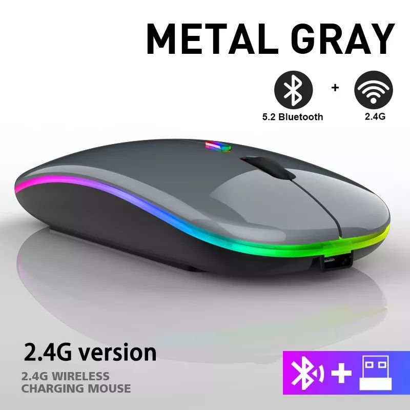 Rechargeable Bluetooth Wireless Mouse with 2.4GHz USB RGB 1600DPI Mouse for Computer Laptop Tablet PC Macbook Gaming Mouse Gamer - Cool Brand Designs