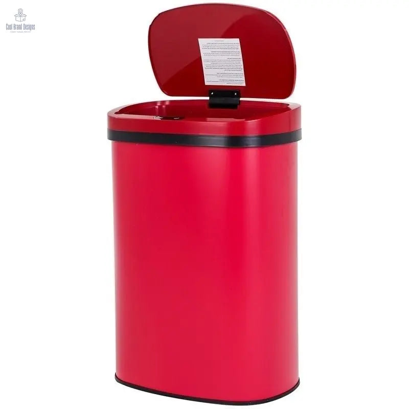 Red 13 Gallon Stainless Steel Motion Sensor Trash Can - Cool Brand Designs