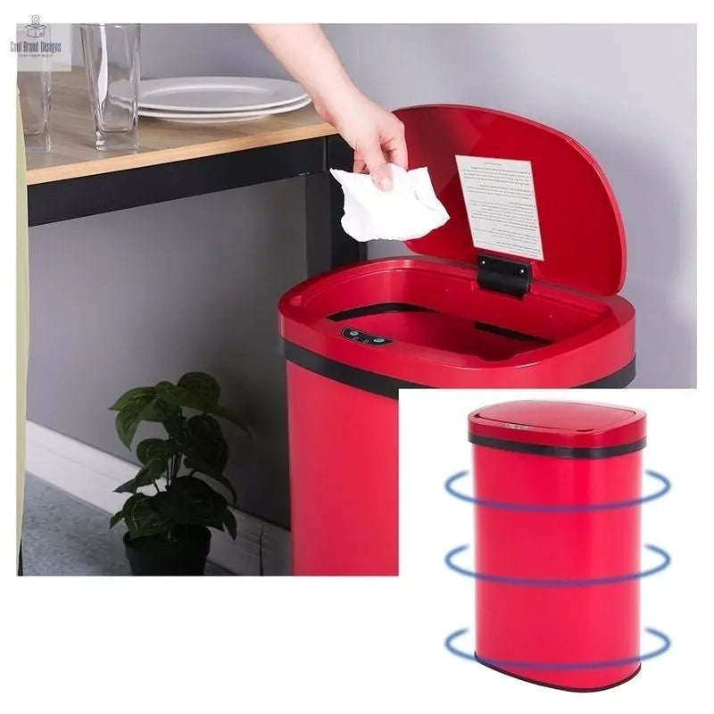 Red 13 Gallon Stainless Steel Motion Sensor Trash Can - Cool Brand Designs