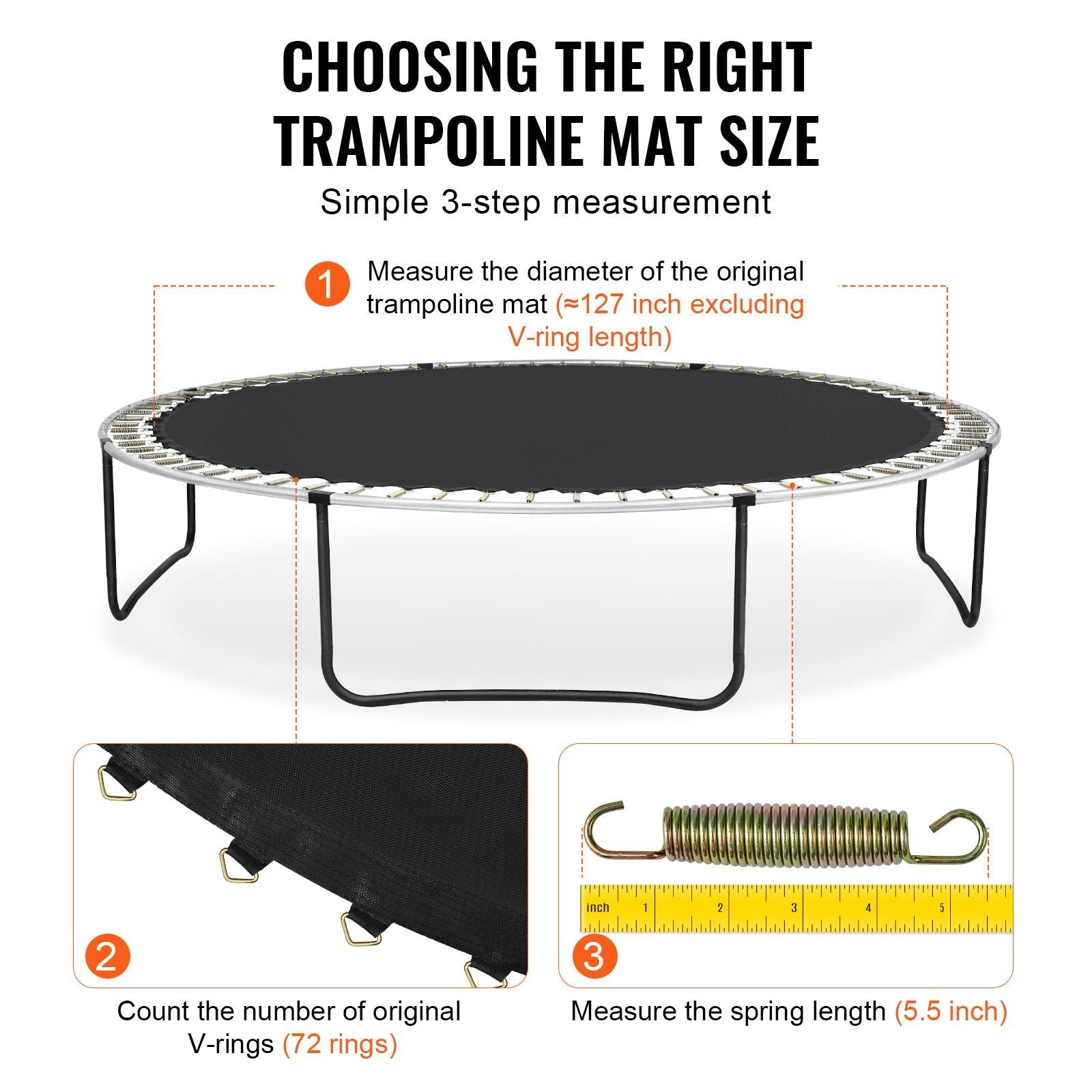 Replacement Trampoline Mat, Jumping Mat Fits 12ft Frame, Universal Jumping Mat for 12ft Round Trampoline, Reinforce UV-Resistant Mat with Spring Tool & Durable V-Rings, Fit 5.5" Spring Length - Cool Brand Designs