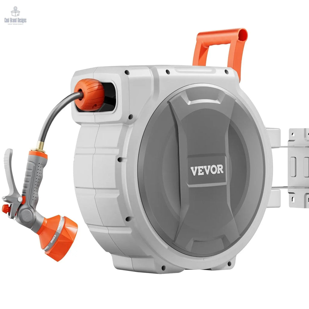 Retractable Garden Hose Reel, 5/8 Inch x 100 ft Wall Mounted Hose Reel, Heavy Duty Garden Hose Reel with 9 Patterns Nozzle, Any Length Lock, Upgraded Slow Return System and 180?Swivel Bracket VEVOR