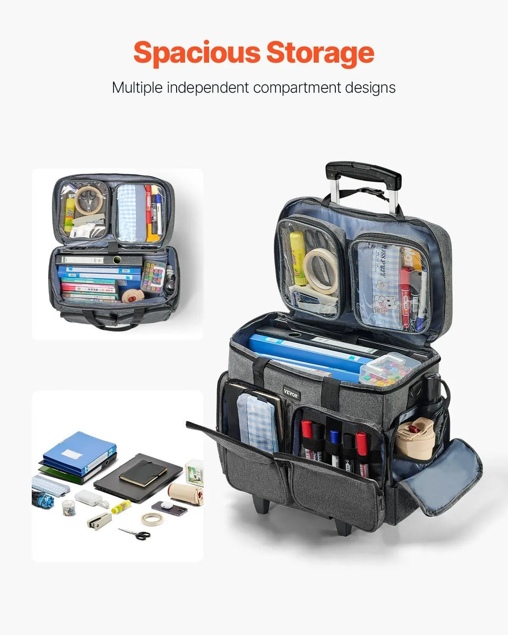 Rolling Laptop Bag, Fits Up to 15.6 Inch Laptop, Wheeled Briefcase, Teacher Roller Computer Tote Bag with Detachable Trolley & Telescopic Handle, Laptop Case for Work Travel, Women & Men (Gray) - Cool Brand Designs