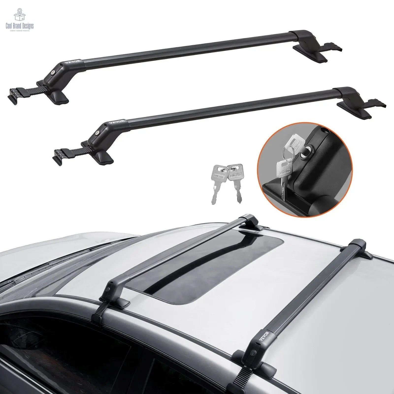 Roof Rack Cross Bars, Aluminum Roof Rack Crossbars, Fit Roof without Side Rail, 155 lbs Load Capacity, Adjustable Bare Roof Crossbars with Locks, for SUVs, Sedans, and Vans VEVOR
