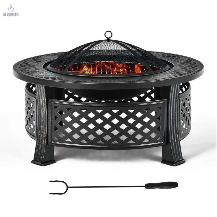 Rustic Steel Outdoor Fire Pit with BBQ Grill with Poker and Mesh Cover Cool Brand Designs
