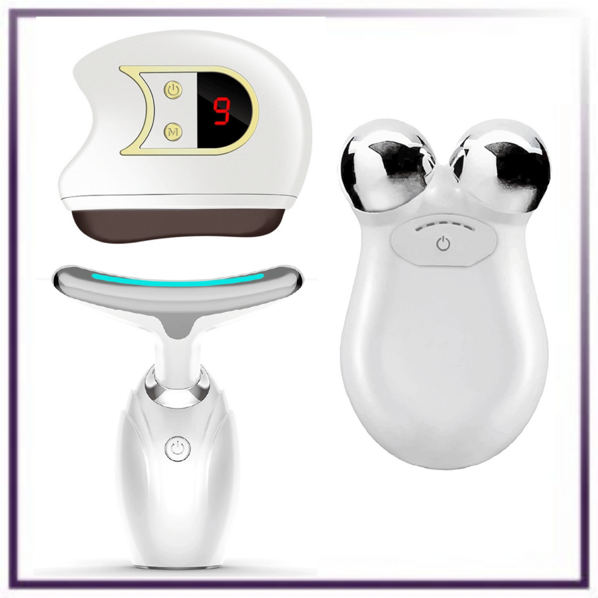 Set of 3- Lift, Sculpt and Glow Toolkit - LED Therapy, Electric Gua Sha and Microcurrent Toning Device for Radiant Skin - At-Home Facial Massager, Anti-Aging Beauty Set - Cool Brand Designs