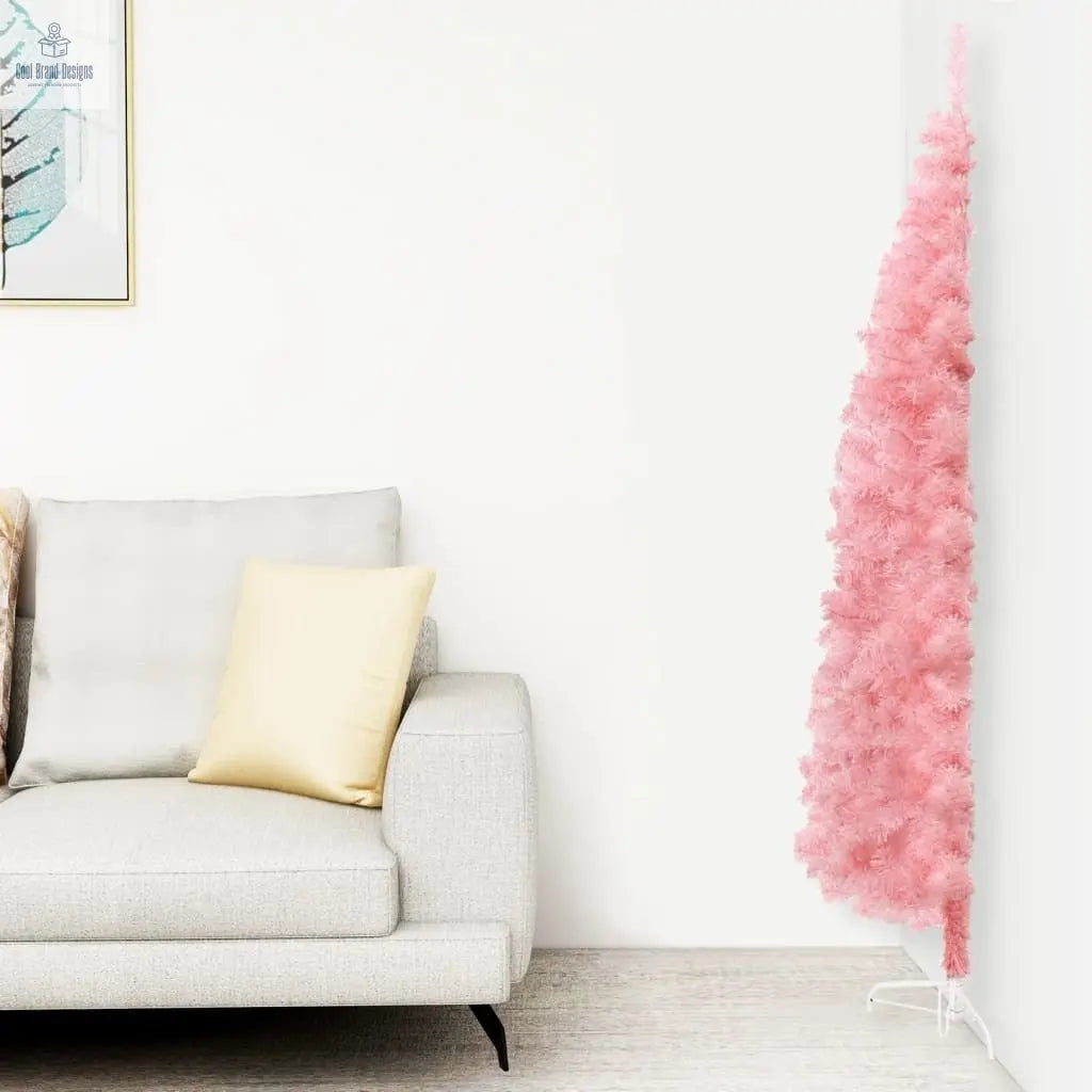 Slim Artificial Half Christmas Tree with Stand Pink 8 ft - Cool Brand Designs