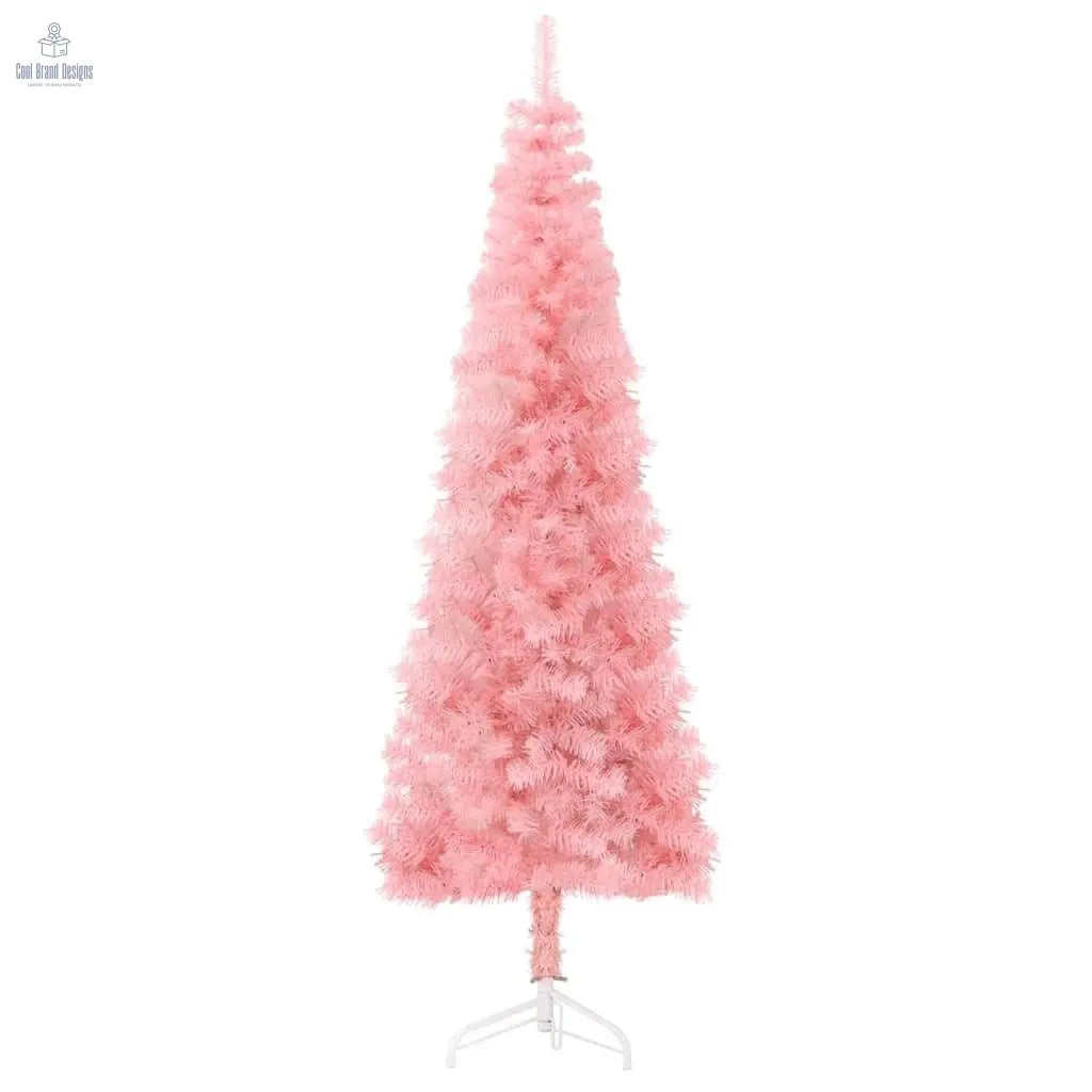 Slim Artificial Half Christmas Tree with Stand Pink 8 ft - Cool Brand Designs