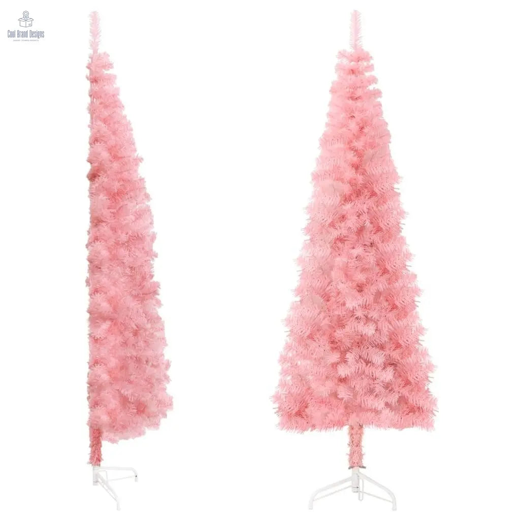 Slim Artificial Half Christmas Tree with Stand Pink 8 ft - Cool Brand Designs