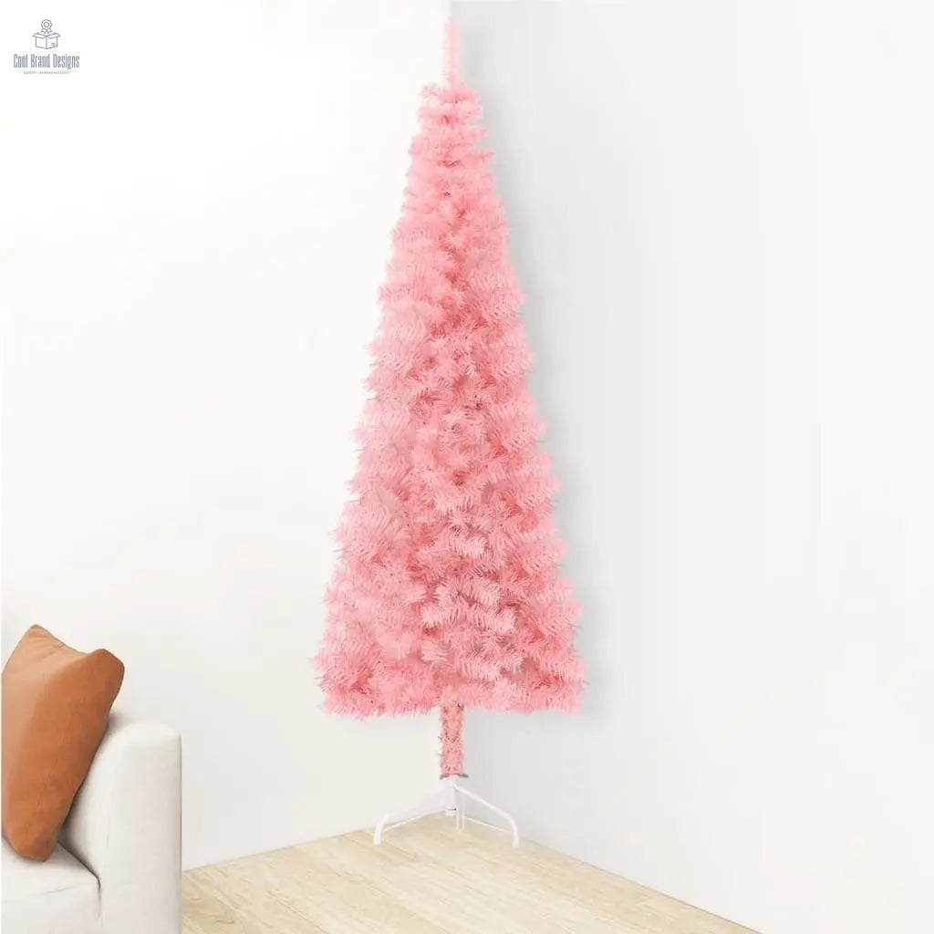 Slim Artificial Half Christmas Tree with Stand Pink 8 ft - Cool Brand Designs