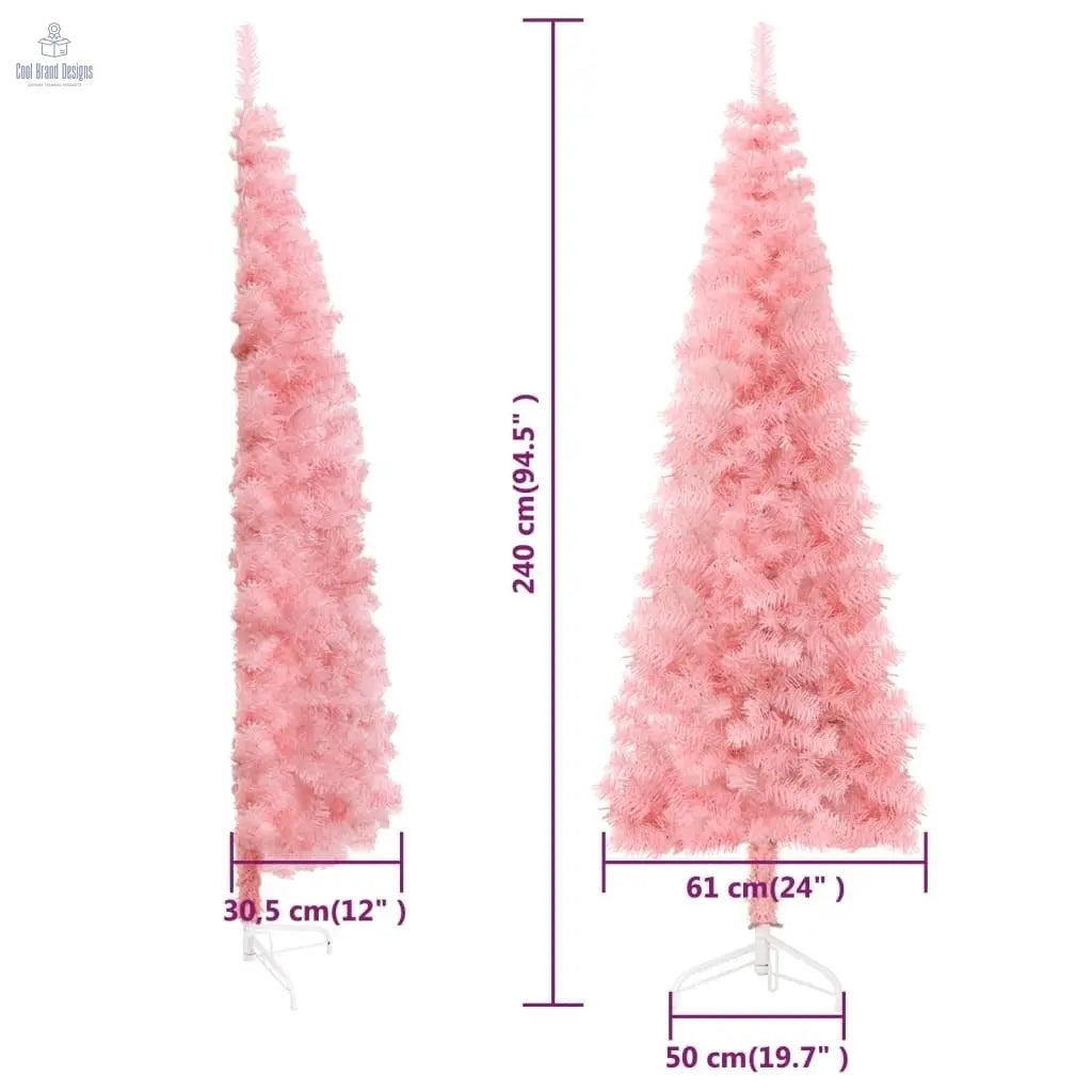 Slim Artificial Half Christmas Tree with Stand Pink 8 ft - Cool Brand Designs