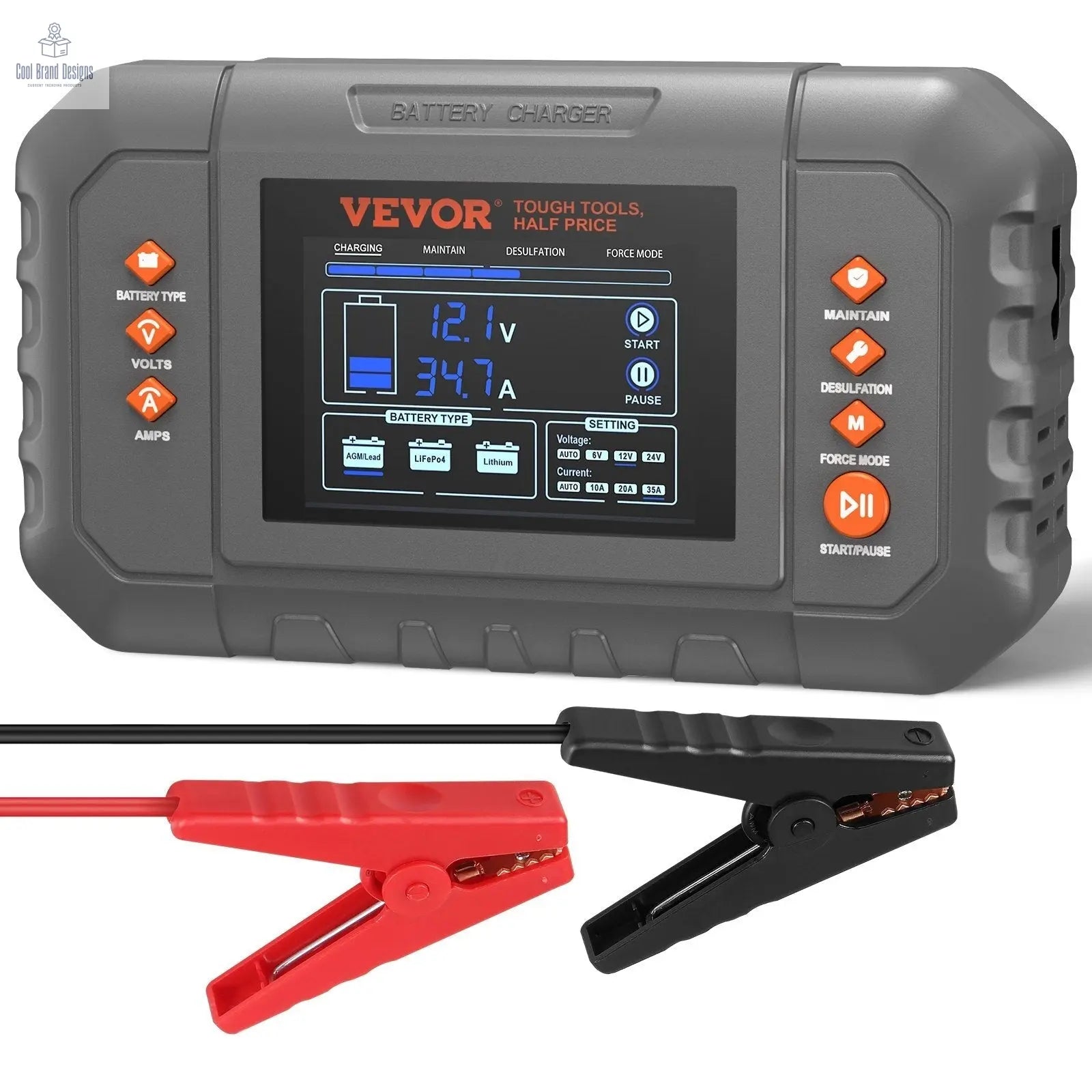 Smart Battery Charger, 35 - Amp, Lithium LiFePO4 Lead - Acid (AGM / Gel / SLA) Car Battery Charger with LCD Display - Cool Brand Designs