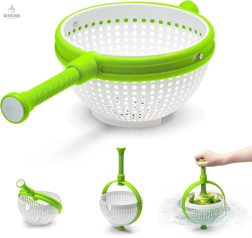 Spina | Easy-To-Use Salad Spinner | Non-Scratch, Nylon Spinning Colander | Lettuce Spinner | Colander with Collapsible Handle | Green - Cool Brand Designs