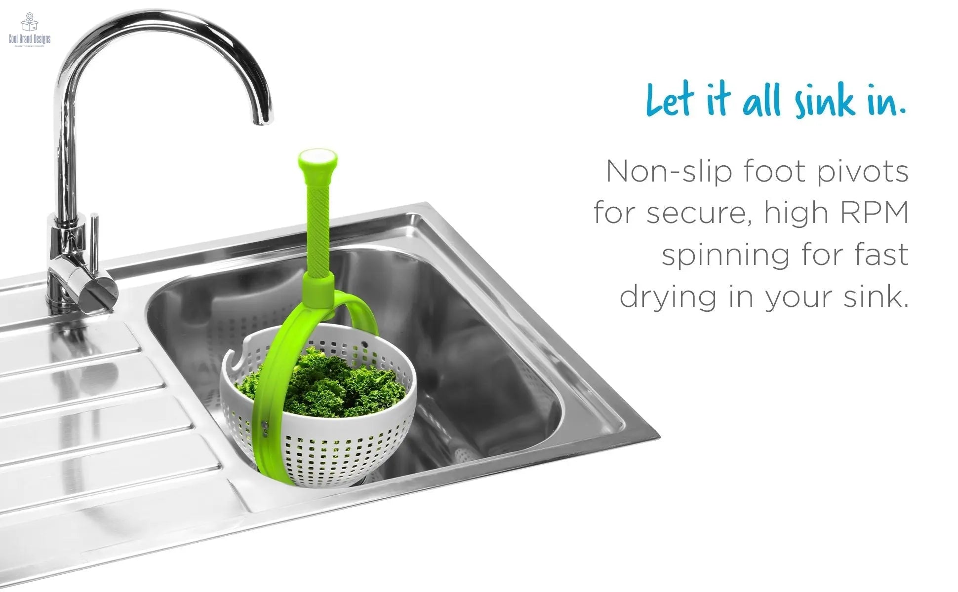Spina | Easy-To-Use Salad Spinner | Non-Scratch, Nylon Spinning Colander | Lettuce Spinner | Colander with Collapsible Handle | Green - Cool Brand Designs