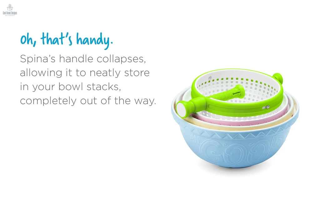 Spina | Easy-To-Use Salad Spinner | Non-Scratch, Nylon Spinning Colander | Lettuce Spinner | Colander with Collapsible Handle | Green - Cool Brand Designs