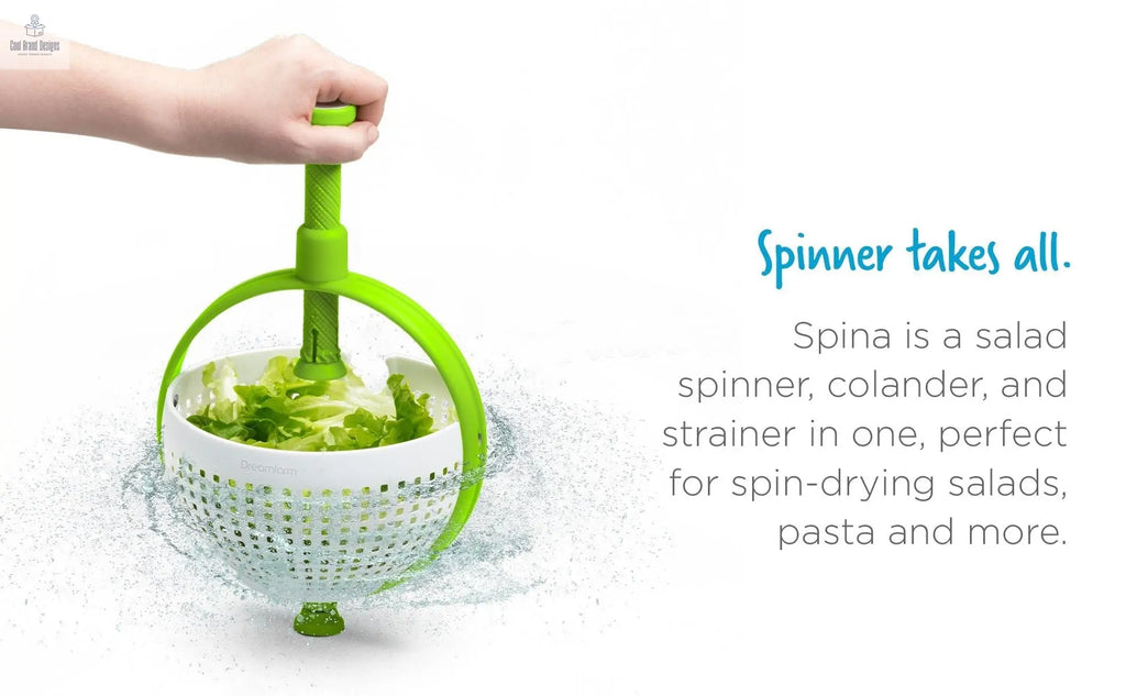 Spina | Easy-To-Use Salad Spinner | Non-Scratch, Nylon Spinning Colander | Lettuce Spinner | Colander with Collapsible Handle | Green - Cool Brand Designs
