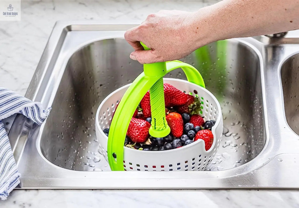 Spina | Easy-To-Use Salad Spinner | Non-Scratch, Nylon Spinning Colander | Lettuce Spinner | Colander with Collapsible Handle | Green - Cool Brand Designs