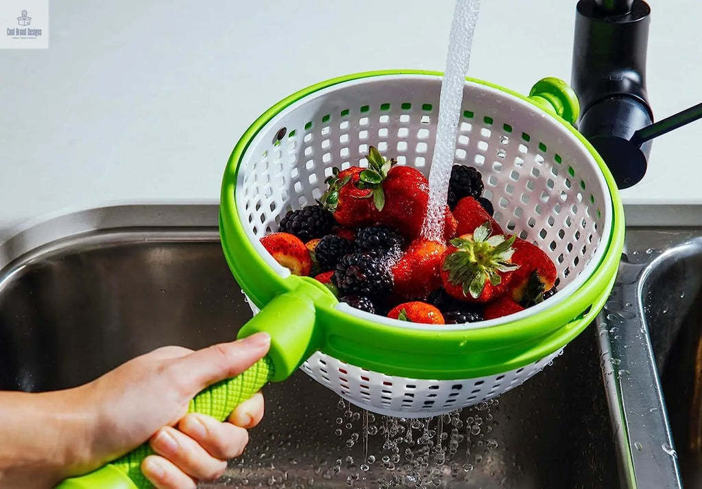 Spina | Easy-To-Use Salad Spinner | Non-Scratch, Nylon Spinning Colander | Lettuce Spinner | Colander with Collapsible Handle | Green - Cool Brand Designs
