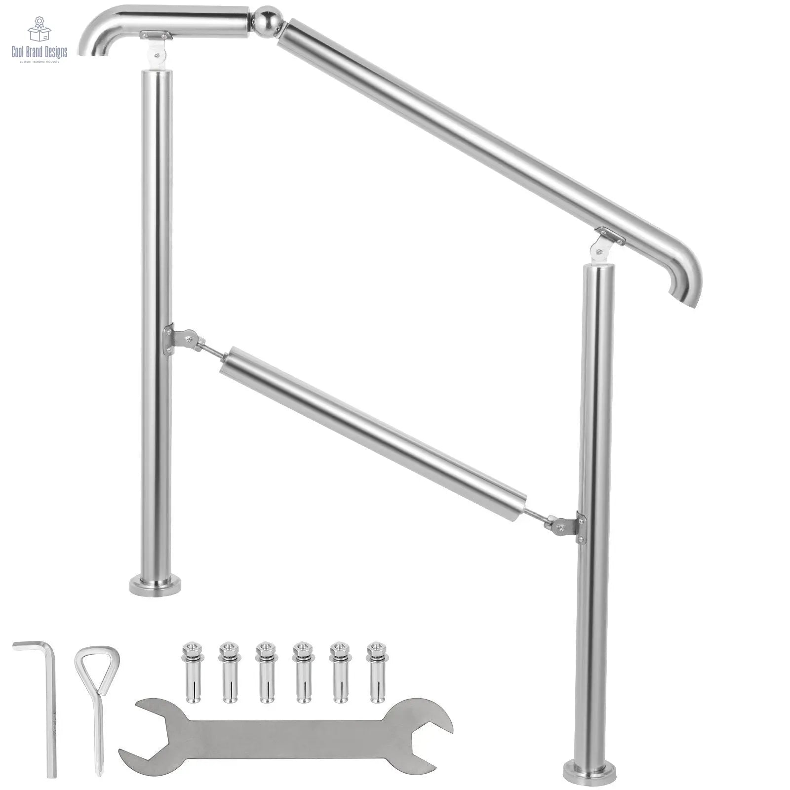 Stainless Steel Transitional Handrail fit for Level Surface and 2 to 3 Adjustable Stair Indoor Outdoor Step Railings 441lb Capacity with Installation Kit Porch DIY, Silver - Cool Brand Designs