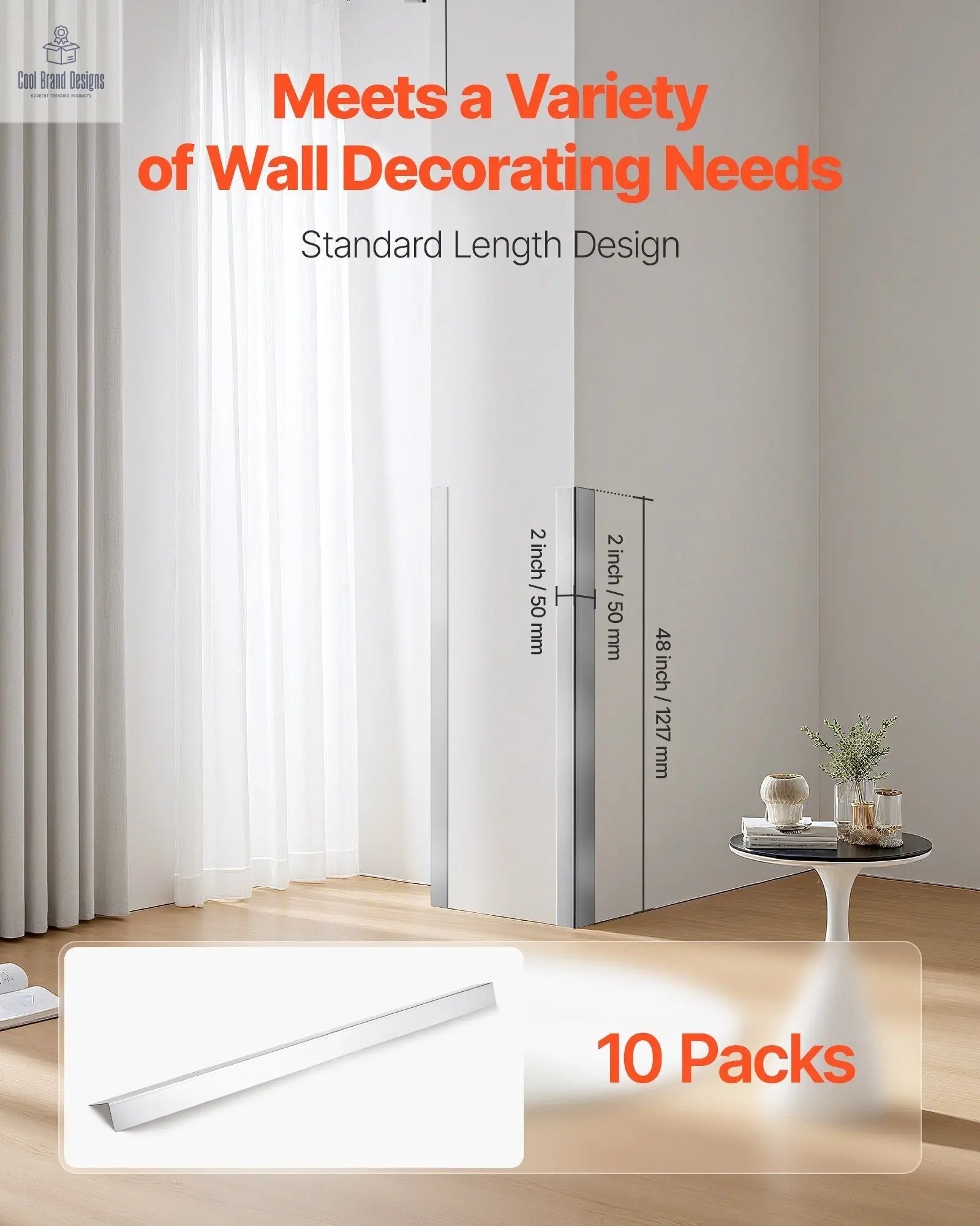 Stainless Steel Wall Corner Protector, 2 x 2 x 48 inch, 10 Pack Metal Corner Guards, 304 Stainless Steel Edge Trim 90 - Degree Angle for Home,Office,Commercial Wall Protection, with 3m Tape - Cool Brand Designs