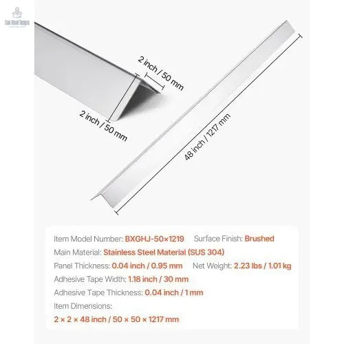 Stainless Steel Wall Corner Protector, 2 x 2 x 48 inch, 10 Pack Metal Corner Guards, 304 Stainless Steel Edge Trim 90 - Degree Angle for Home,Office,Commercial Wall Protection, with 3m Tape - Cool Brand Designs