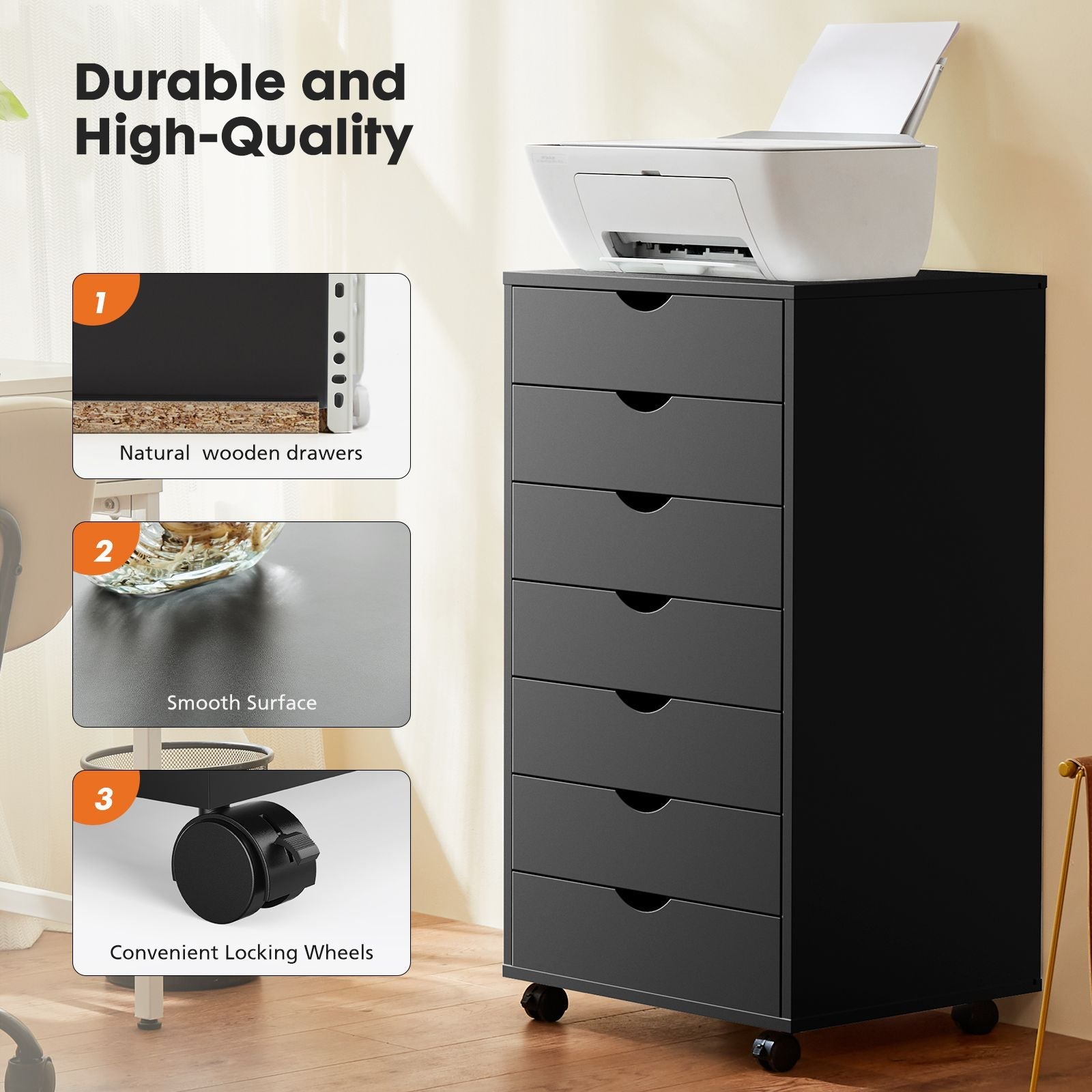 Storage Cabinet Dressers with Wheels Mobile Organizer Drawers for Office, Bedroom, Home - Cool Brand Designs