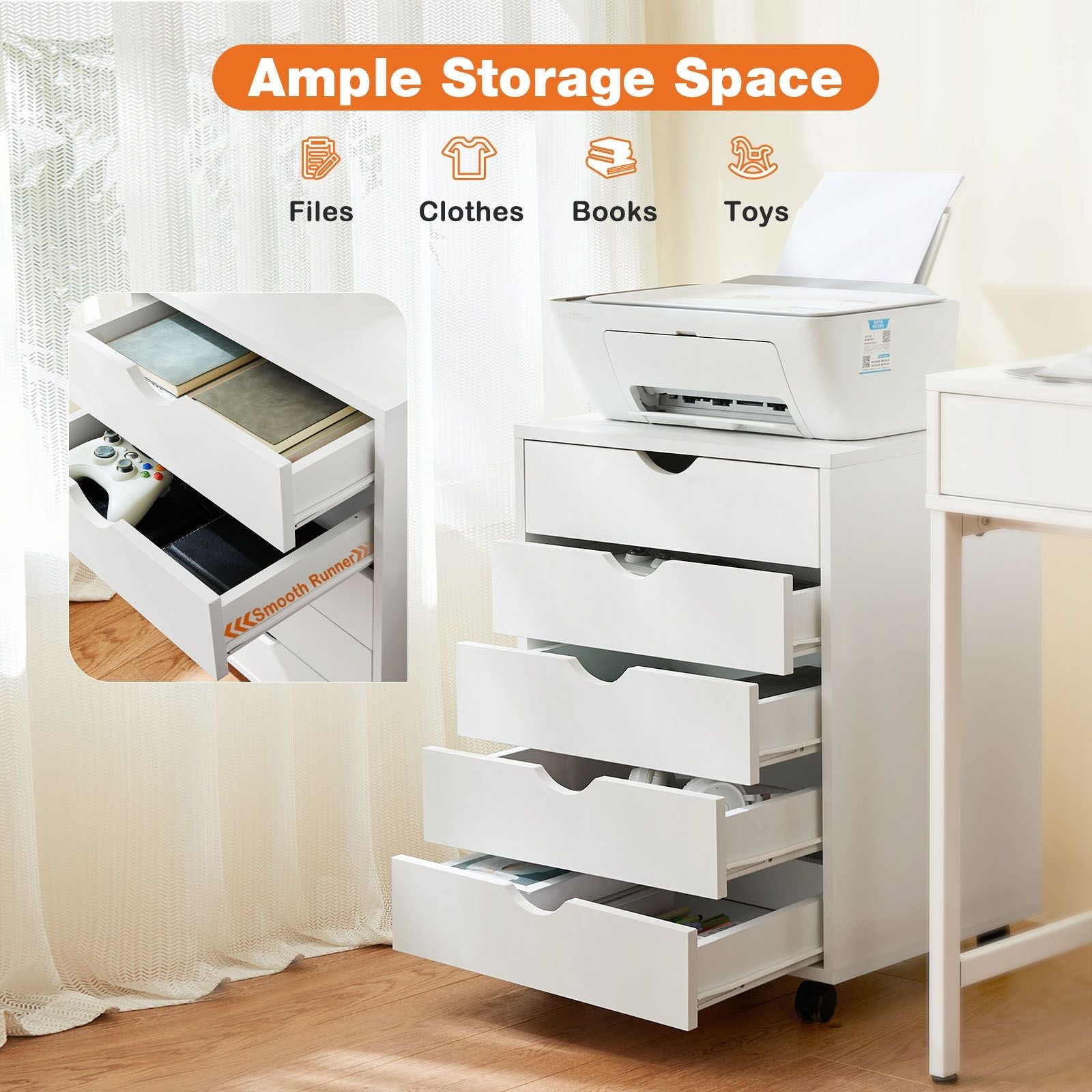 Storage Cabinet Dressers with Wheels Mobile Organizer Drawers for Office, Bedroom, Home - Cool Brand Designs