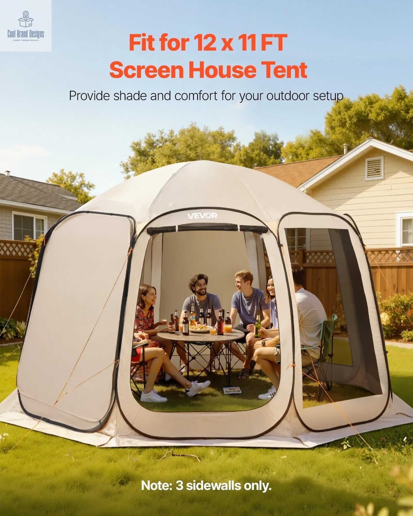 Sun Shade Sail Canopy Covers, Fit for 12 x 11 ft Screen House Tent, Sun Protection, 5.51 x 4.59 ft 300D Oxford Silver - Coated Fabric, Pack of 3 (Not Include Tent), for Outdoor Activities, Beige - Cool Brand Designs