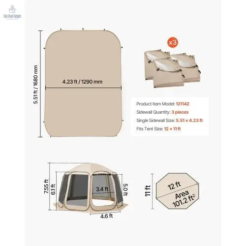 Sun Shade Sail Canopy Covers, Fit for 12 x 11 ft Screen House Tent, Sun Protection, 5.51 x 4.59 ft 300D Oxford Silver - Coated Fabric, Pack of 3 (Not Include Tent), for Outdoor Activities, Beige - Cool Brand Designs