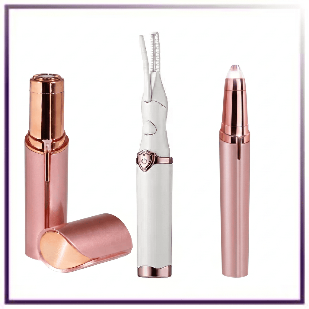 The Effortless Beauty Kit 3-in-1 Painless Facial Hair Remover, Precision Electric Eyebrow Trimmer & Rechargeable Heated Eyelash Curler Grooming Set for Smooth Skin and Long-Lasting Curled Lashes - Cool Brand Designs
