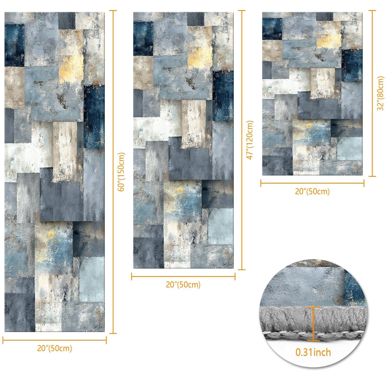 Three-piece kitchen rug set, non-slip and washable, abstract pattern kitchen hallway rug, soft and comfortable, suitable for sinks, floors, entrances, hallways and bathrooms. - Cool Brand Designs