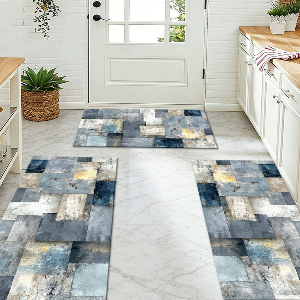 Three-piece kitchen rug set, non-slip and washable, abstract pattern kitchen hallway rug, soft and comfortable, suitable for sinks, floors, entrances, hallways and bathrooms. - Cool Brand Designs