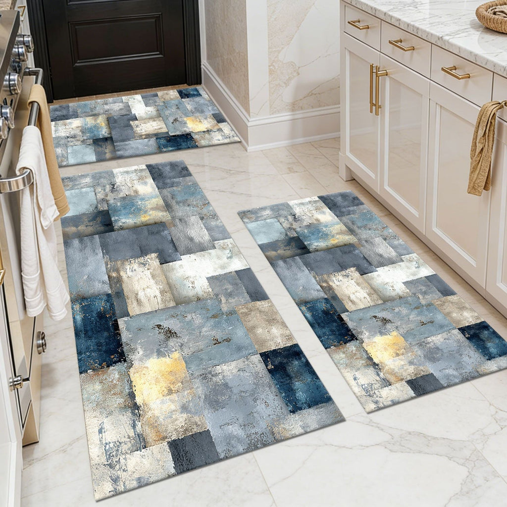 Three-piece kitchen rug set, non-slip and washable, abstract pattern kitchen hallway rug, soft and comfortable, suitable for sinks, floors, entrances, hallways and bathrooms. - Cool Brand Designs