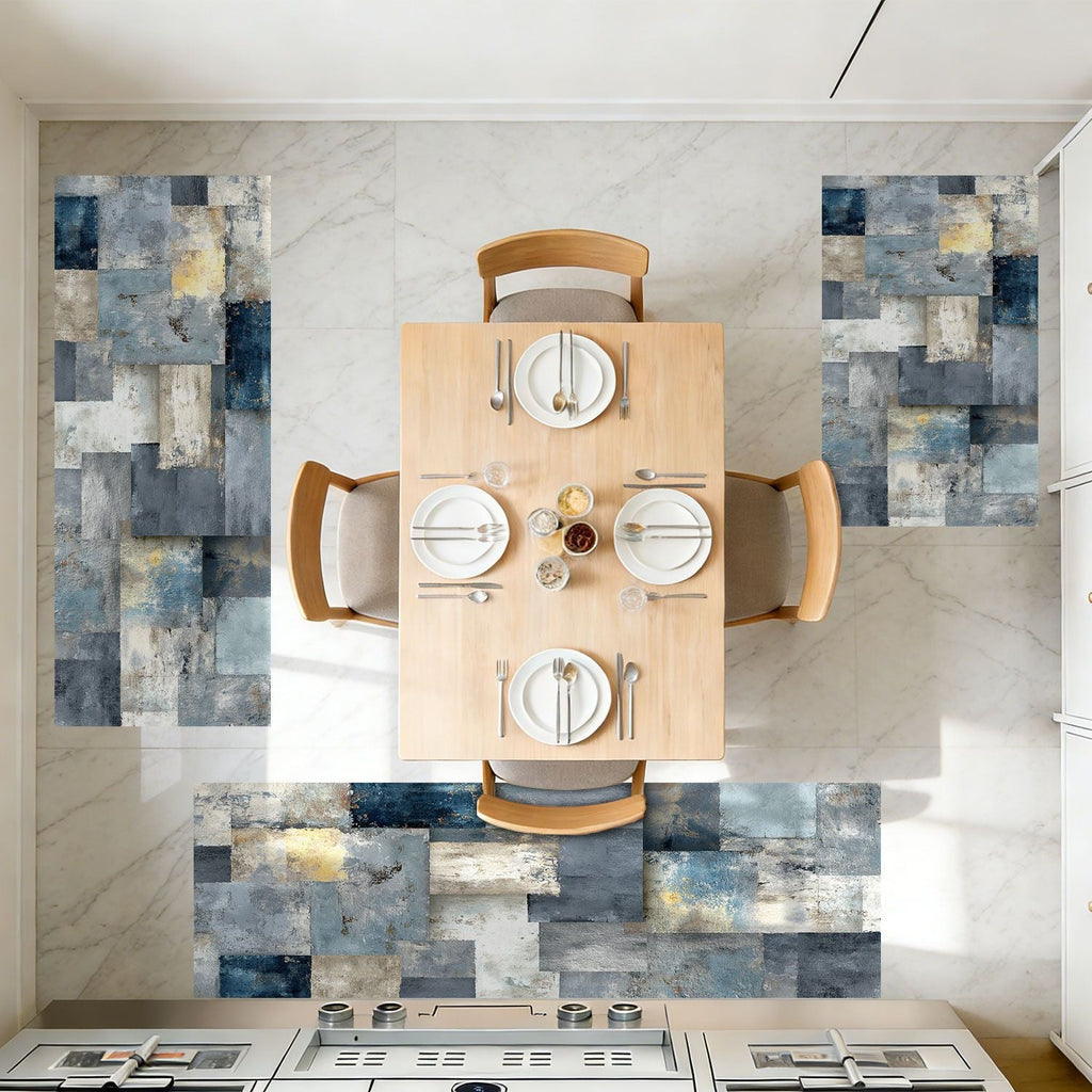 Three-piece kitchen rug set, non-slip and washable, abstract pattern kitchen hallway rug, soft and comfortable, suitable for sinks, floors, entrances, hallways and bathrooms. - Cool Brand Designs