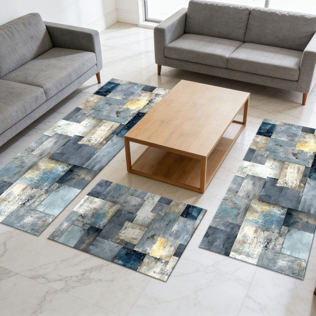 Three-piece kitchen rug set, non-slip and washable, abstract pattern kitchen hallway rug, soft and comfortable, suitable for sinks, floors, entrances, hallways and bathrooms. - Cool Brand Designs