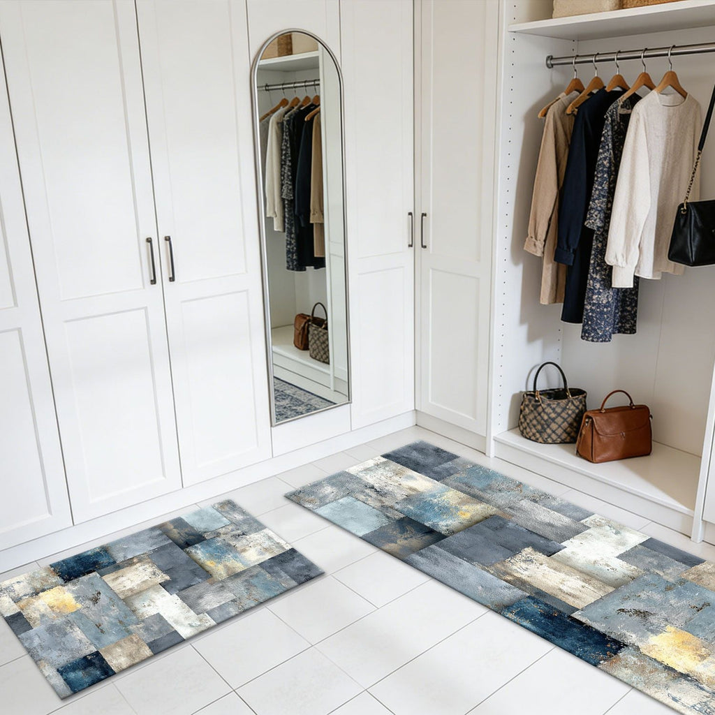Three-piece kitchen rug set, non-slip and washable, abstract pattern kitchen hallway rug, soft and comfortable, suitable for sinks, floors, entrances, hallways and bathrooms. - Cool Brand Designs