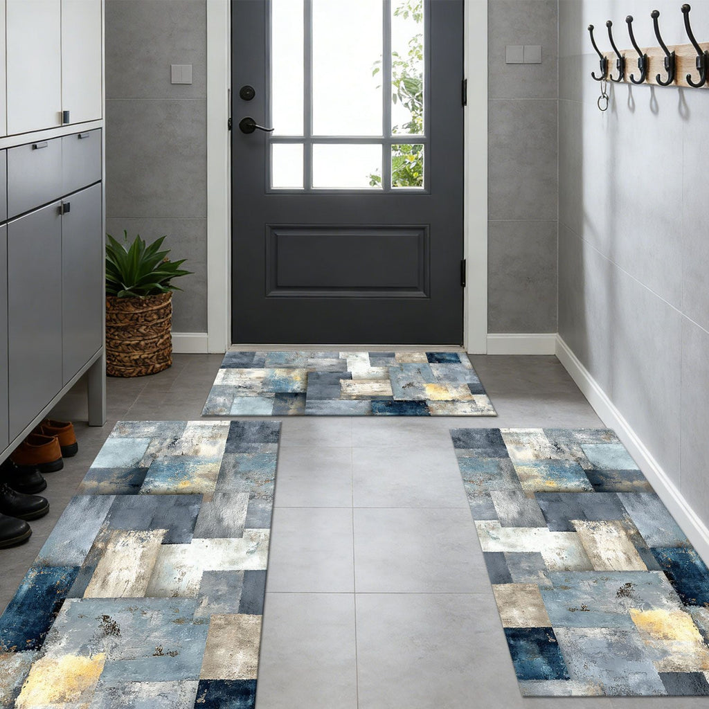 Three-piece kitchen rug set, non-slip and washable, abstract pattern kitchen hallway rug, soft and comfortable, suitable for sinks, floors, entrances, hallways and bathrooms. - Cool Brand Designs