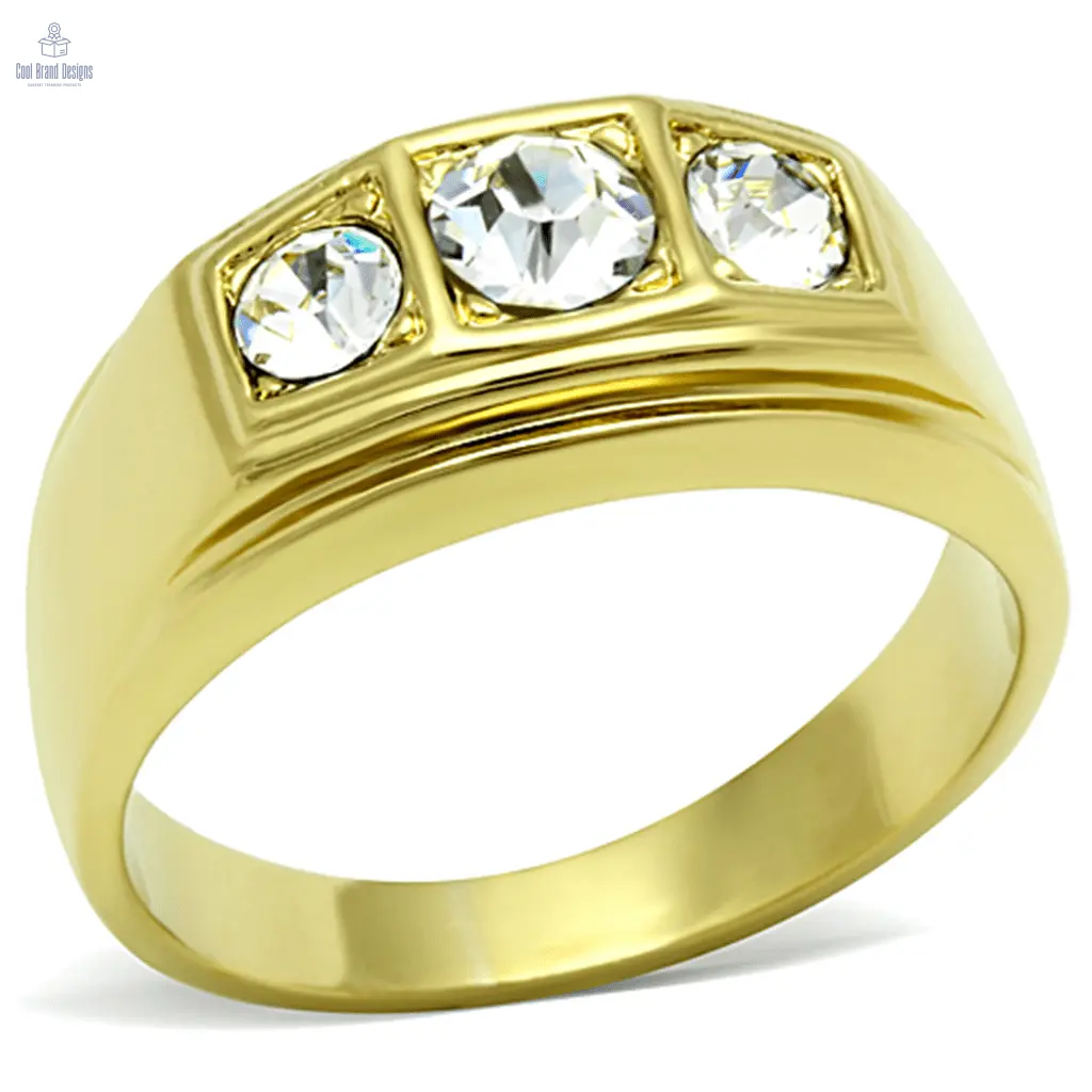 TK119G - IP Gold(Ion Plating) Stainless Steel Ring with Top Grade Crystal in Clear - Cool Brand Designs