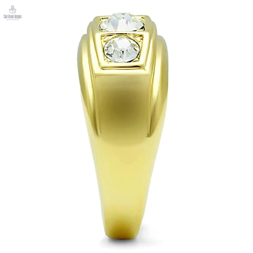 TK119G - IP Gold(Ion Plating) Stainless Steel Ring with Top Grade Crystal in Clear - Cool Brand Designs