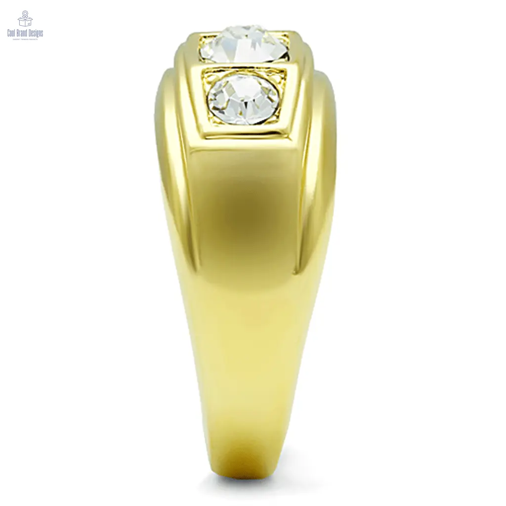 TK119G - IP Gold(Ion Plating) Stainless Steel Ring with Top Grade Crystal in Clear - Cool Brand Designs