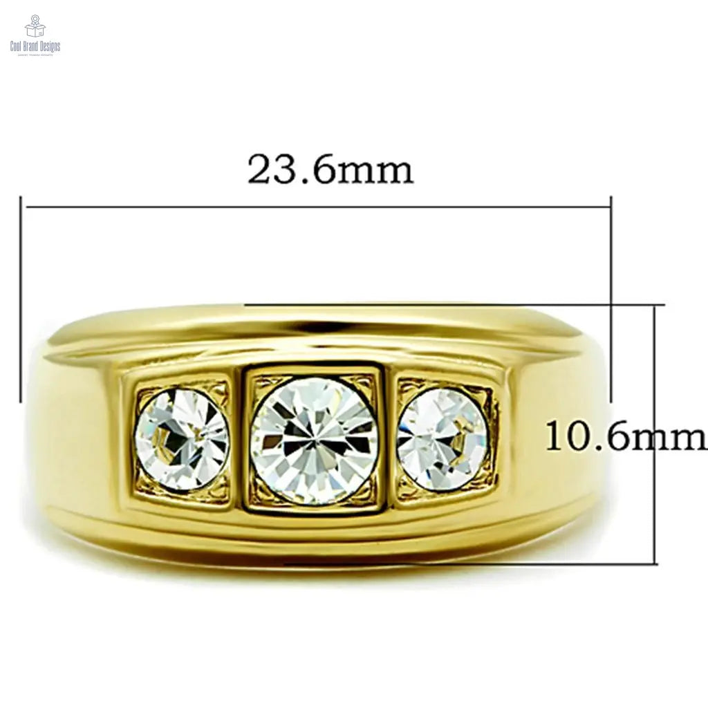TK119G - IP Gold(Ion Plating) Stainless Steel Ring with Top Grade Crystal in Clear - Cool Brand Designs