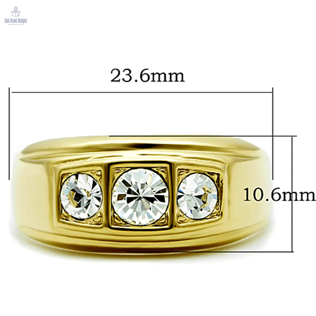 TK119G - IP Gold(Ion Plating) Stainless Steel Ring with Top Grade Crystal in Clear - Cool Brand Designs