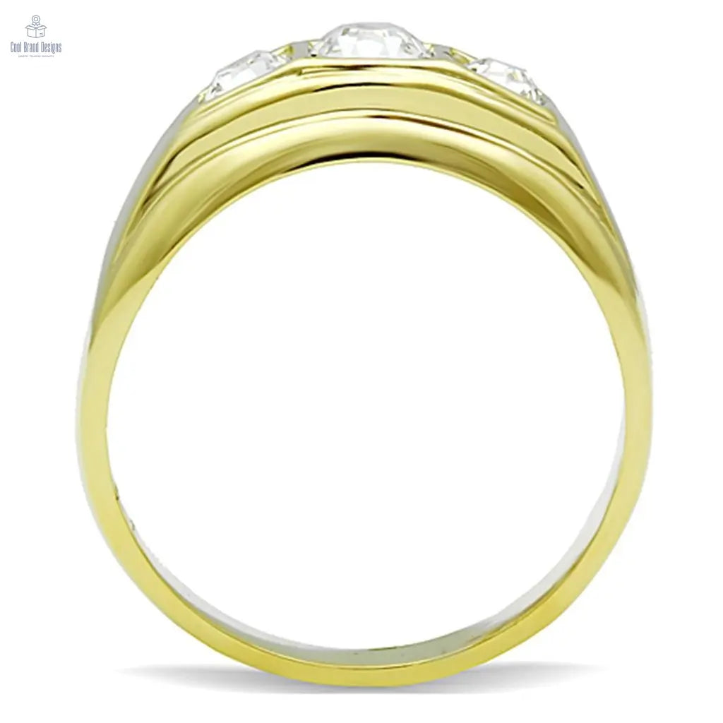 TK119G - IP Gold(Ion Plating) Stainless Steel Ring with Top Grade Crystal in Clear - Cool Brand Designs