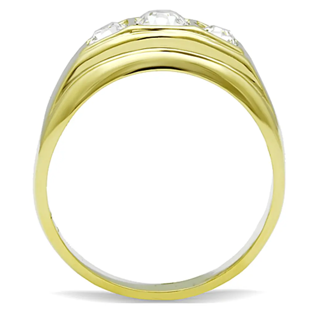 TK119G - IP Gold(Ion Plating) Stainless Steel Ring with Top Grade Crystal in Clear - Cool Brand Designs