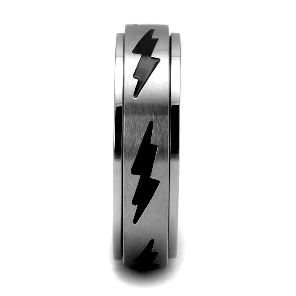 TK2926 - High polished (no plating) Stainless Steel Ring with Epoxy in Jet - Cool Brand Designs
