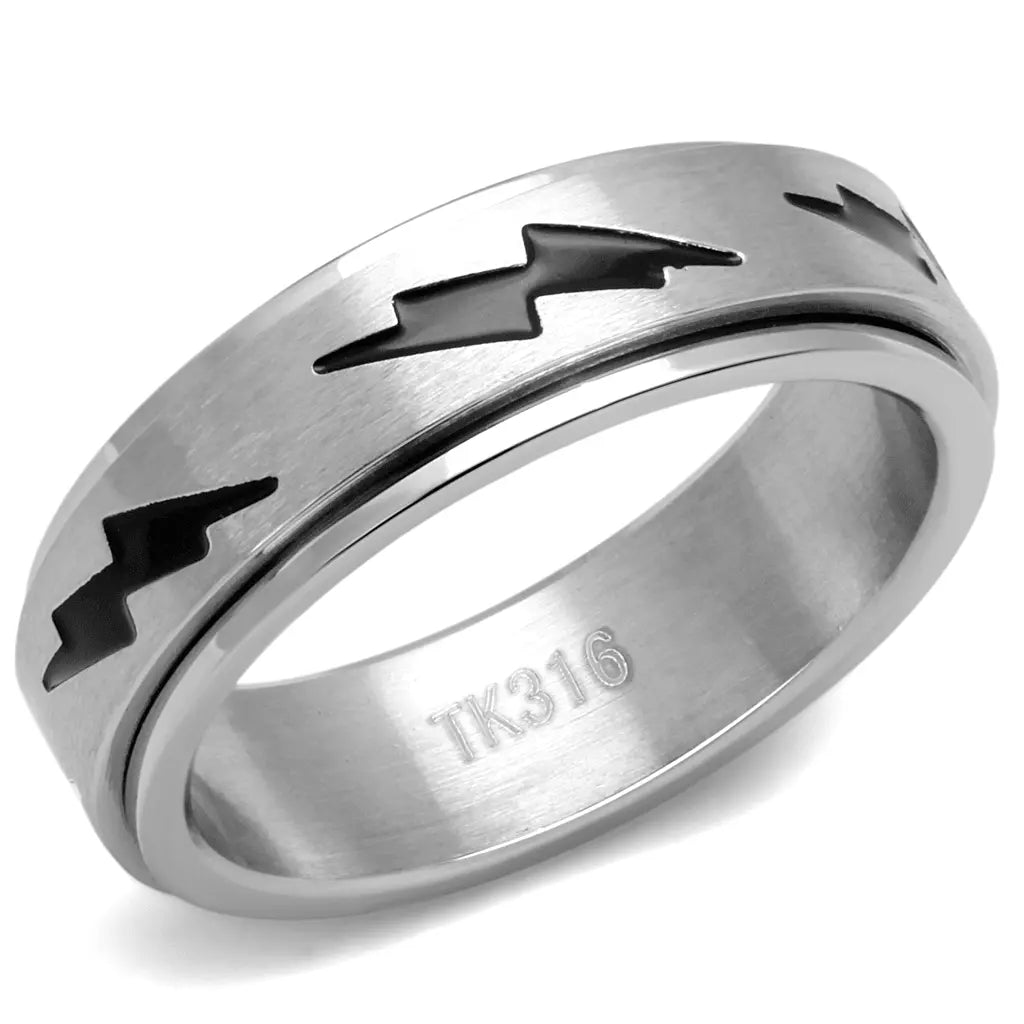 TK2926 - High polished (no plating) Stainless Steel Ring with Epoxy in Jet - Cool Brand Designs