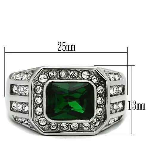 TK495 - High polished (no plating) Stainless Steel Ring with Synthetic Synthetic Glass in Emerald - Cool Brand Designs
