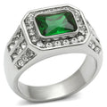 TK495 - High polished (no plating) Stainless Steel Ring with Synthetic Synthetic Glass in Emerald - Cool Brand Designs