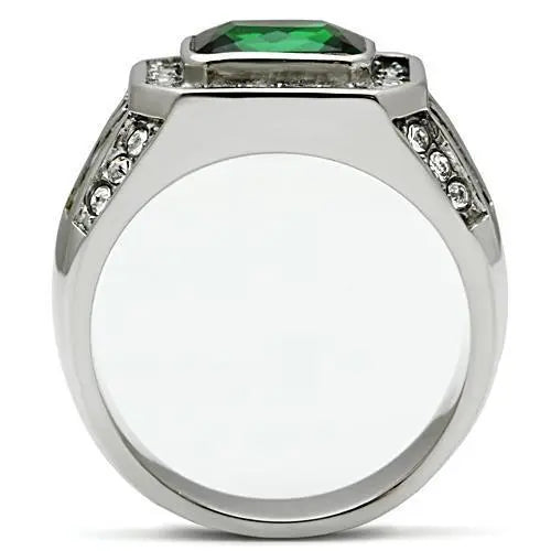TK495 - High polished (no plating) Stainless Steel Ring with Synthetic Synthetic Glass in Emerald - Cool Brand Designs