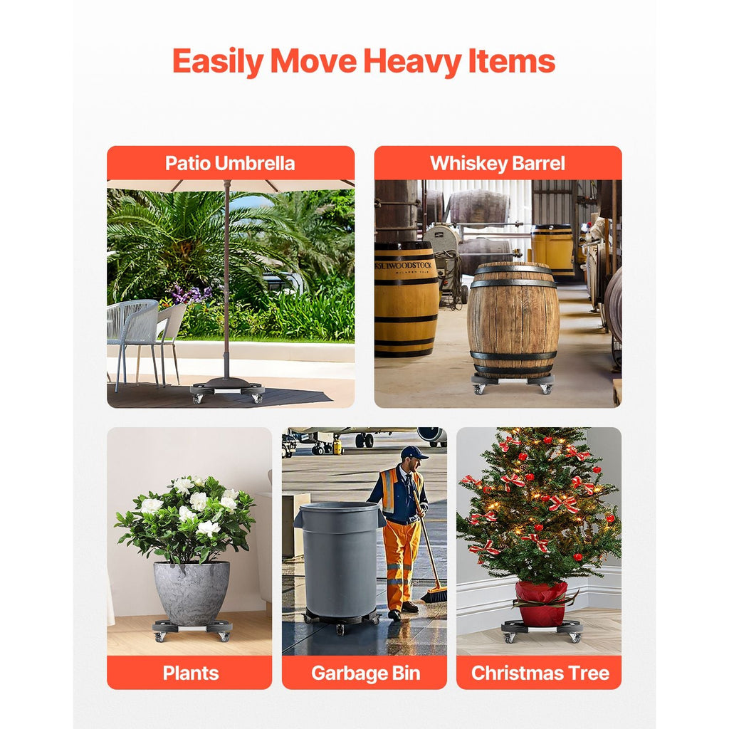 Trash Can Dolly with 4 Lockable Wheels, 440lbs Weight Capacity, Round Trash Can Roller Base, 15-22.8 in Adjustable, Heavy Duty Drum Dolly Plant Caddy, Multi-Functional Rolling Dolly Cart, Black - Cool Brand Designs
